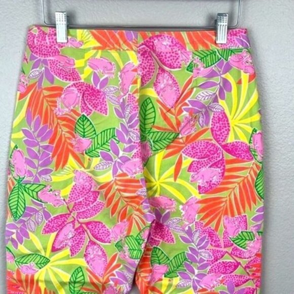Lilly Pulitzer Pants Bottoms Up Tree Frog Pink Tropical Leaf High-Rise Capri 8 - Picture 5 of 11